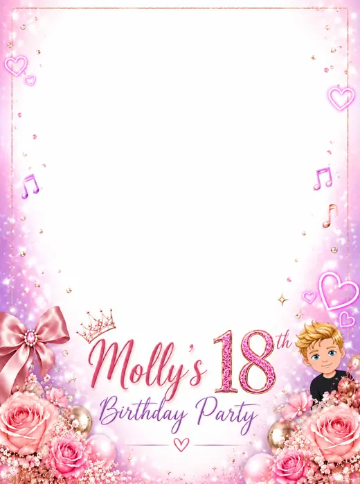 Molly’s 18th 360 photo booth overlay design by 360 Stage, pink & pastel