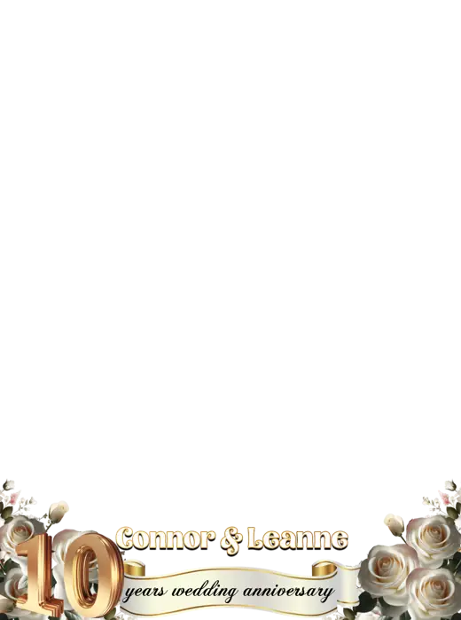 Connor & Leanne 360 photo booth overlay design by 360 Stage, 10-year anniversary