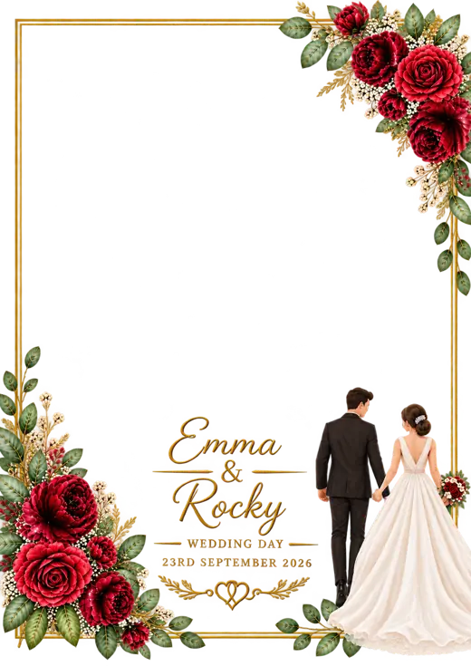 Emma & Rocky 360 photo booth overlay design by 360 Stage, red roses