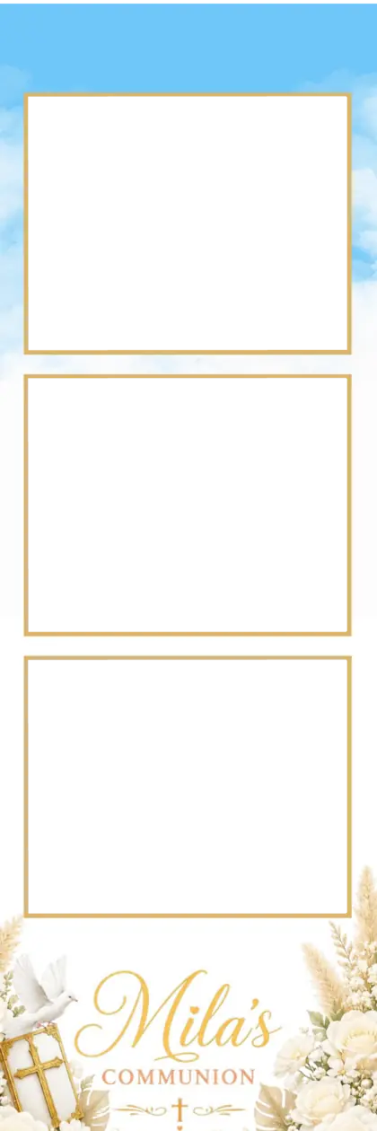 Mila’s Communion Snap Booth print design by 360 Stage, gold strip